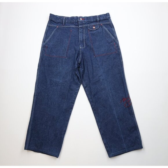 Vtg Y2K FUBU Muhammad Ali Mens 42x32 Faded Baggy Wide Leg Denim Jeans Blue